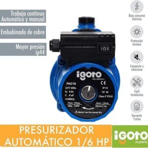 | presurizador automático pac16 | 1/6 hp | igoto pump |