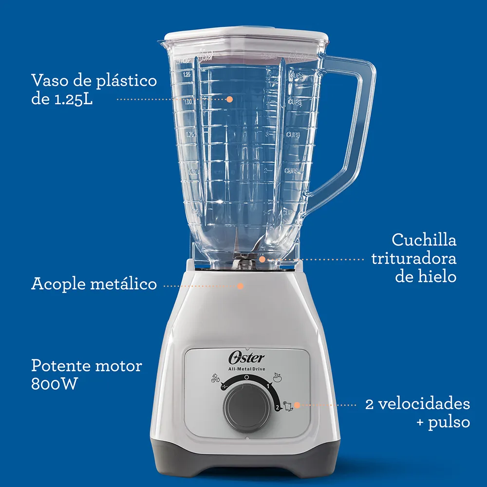 | licuadora 1.5l | 2 velocidades + pulso | jarra plástica | oster | | licuadora 1.5l | 2 velocidades + pulso | jarra plástica | oster |