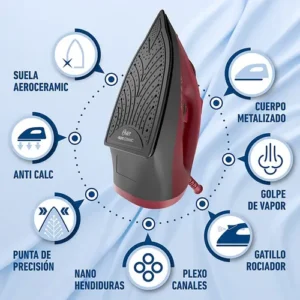 | plancha de vapor antiadherente durable roja | p5012 | 1.25 kw | suela de cerámica| oster |