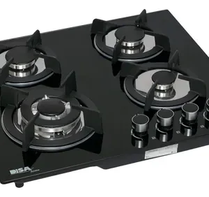 | parrilla empotrable| 4 quemadores | cristal templado negro | gas lp | disa |
