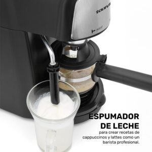 | taurus viena | cafetera para capuccino, latte y más | jarra de vidrio 240 ml | espumador de leche |