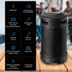 | bocina bluetooth bazooka xbass tws | 800 w pmpo | iluminación led | steren |